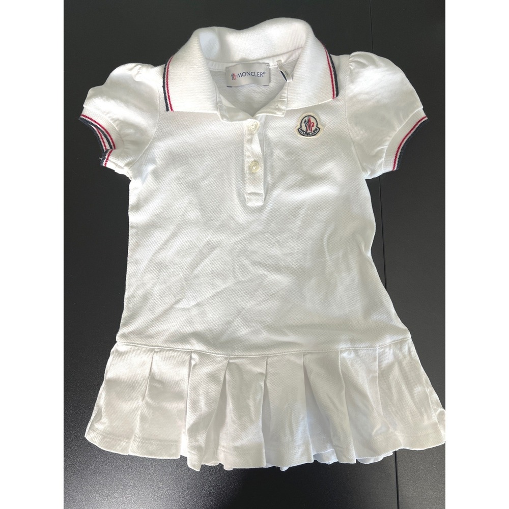 Moncler Polo Dress Baby Girls 9-12M White Pleated Cotton Luxury Designer